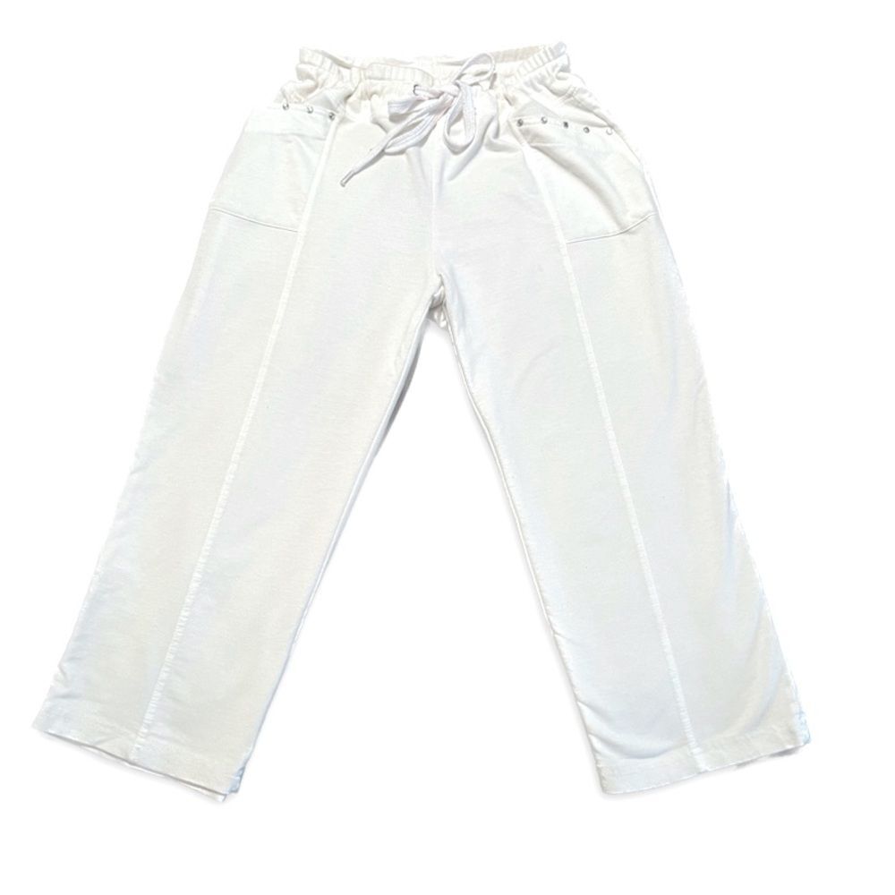 Onque Casual White Drawstring Wide-Leg Pants Size PM